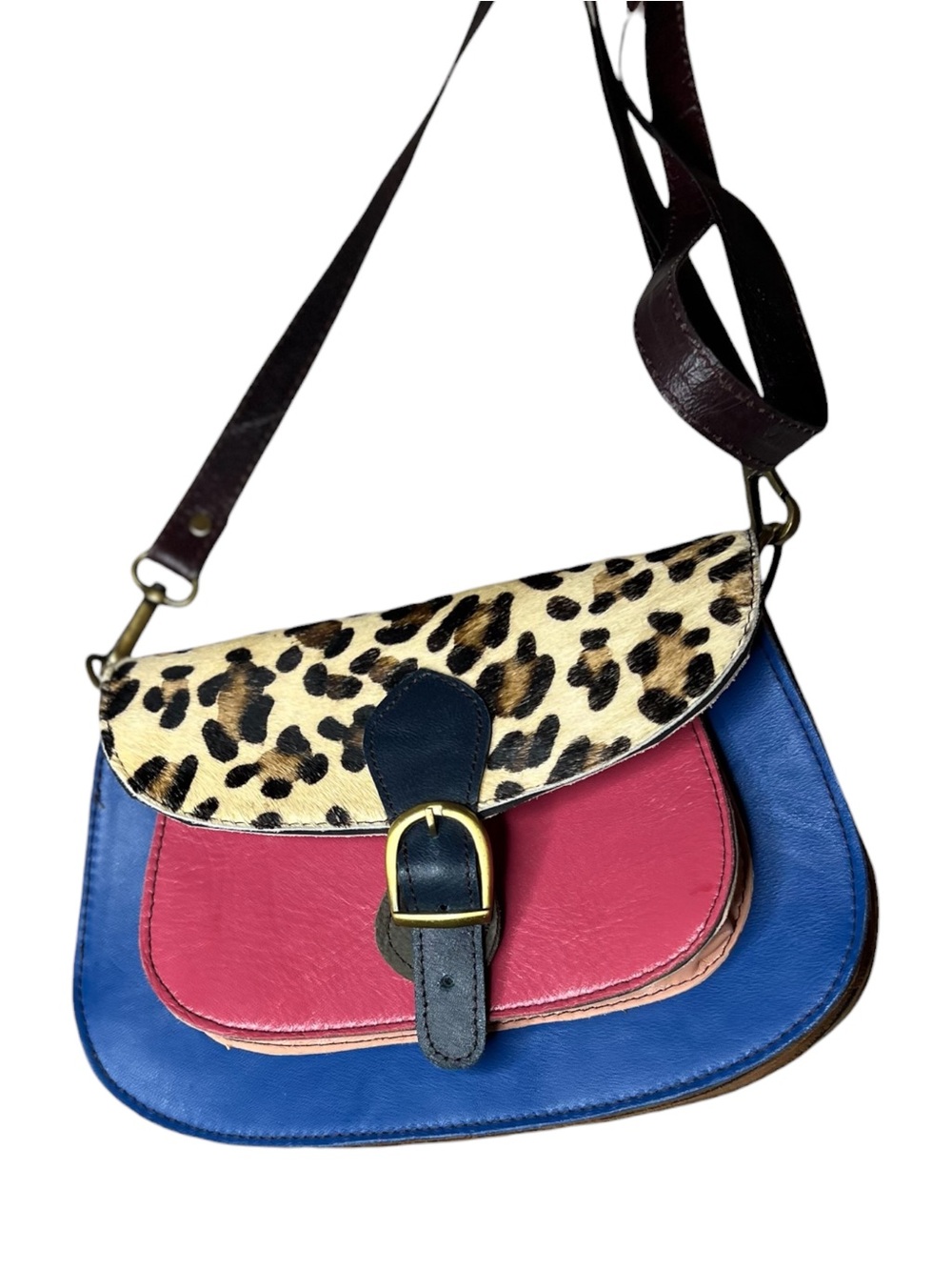 Soruka Leather Crossbody Bag with Leopard Print Flap